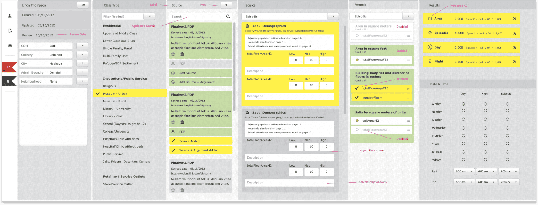 Oak Ridge CMS interface showing column-driven workflow with active and confirmed selections